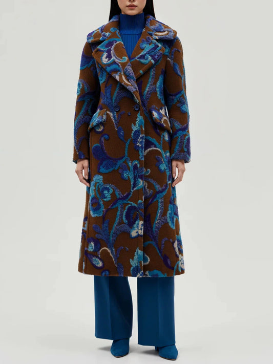 Wide Lape Printed Long Coat