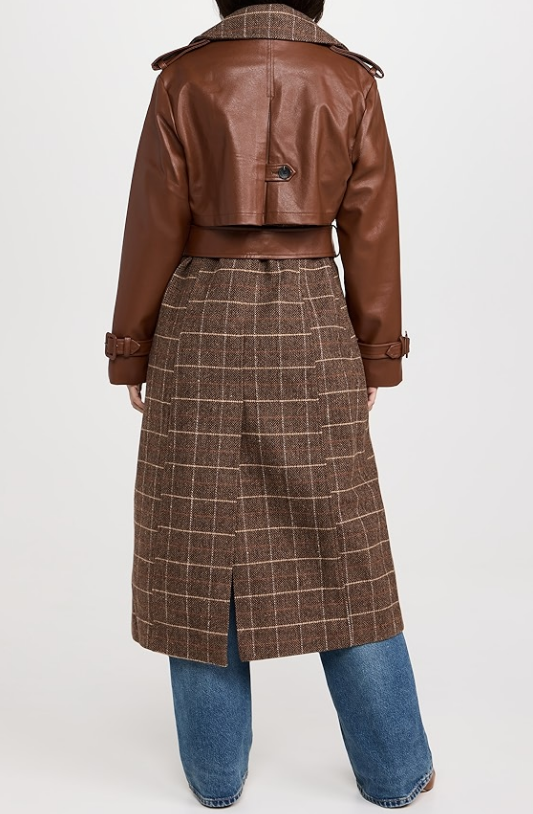 Plaid Patchwork Leather Coat