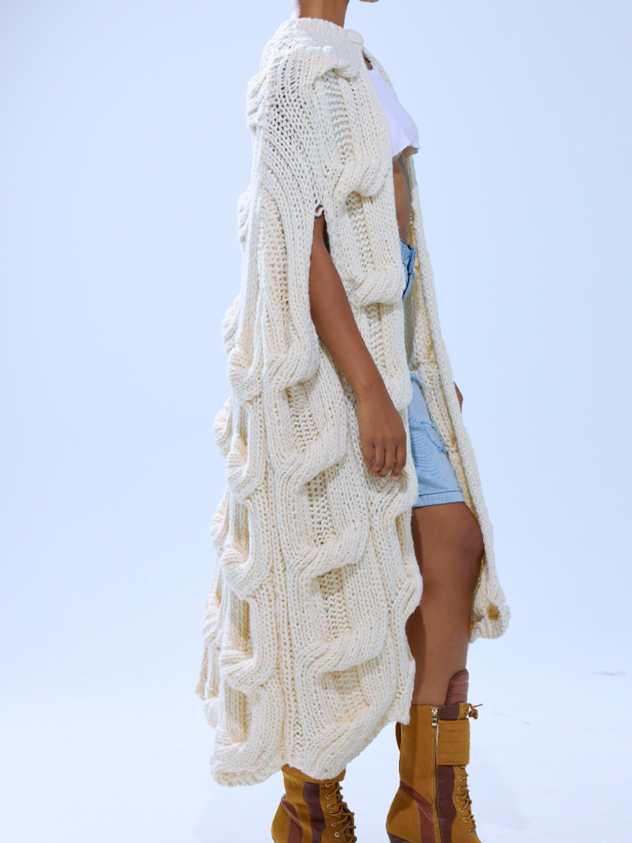 Twist Loop Textured Coarse Knit Sweater Coat