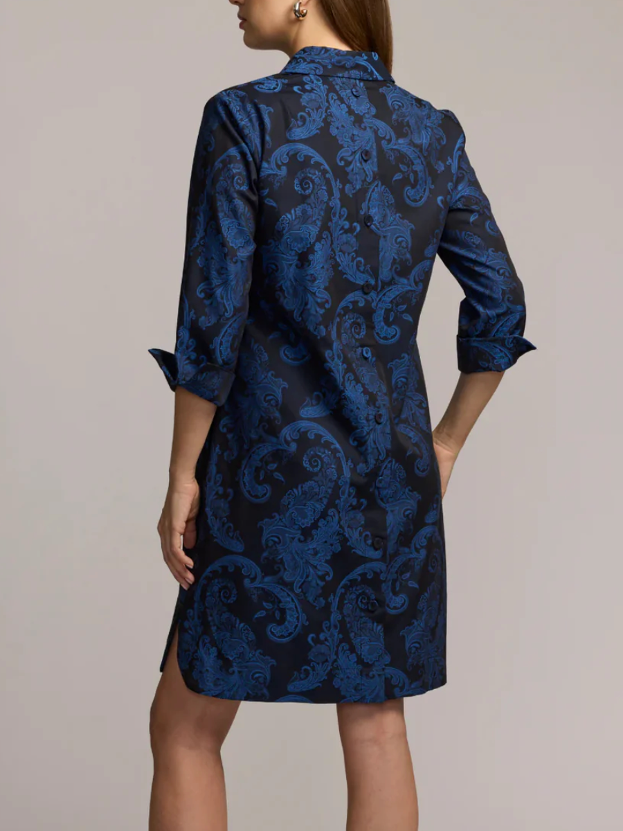 3/4 Sleeve Paisley Jacquard Dress