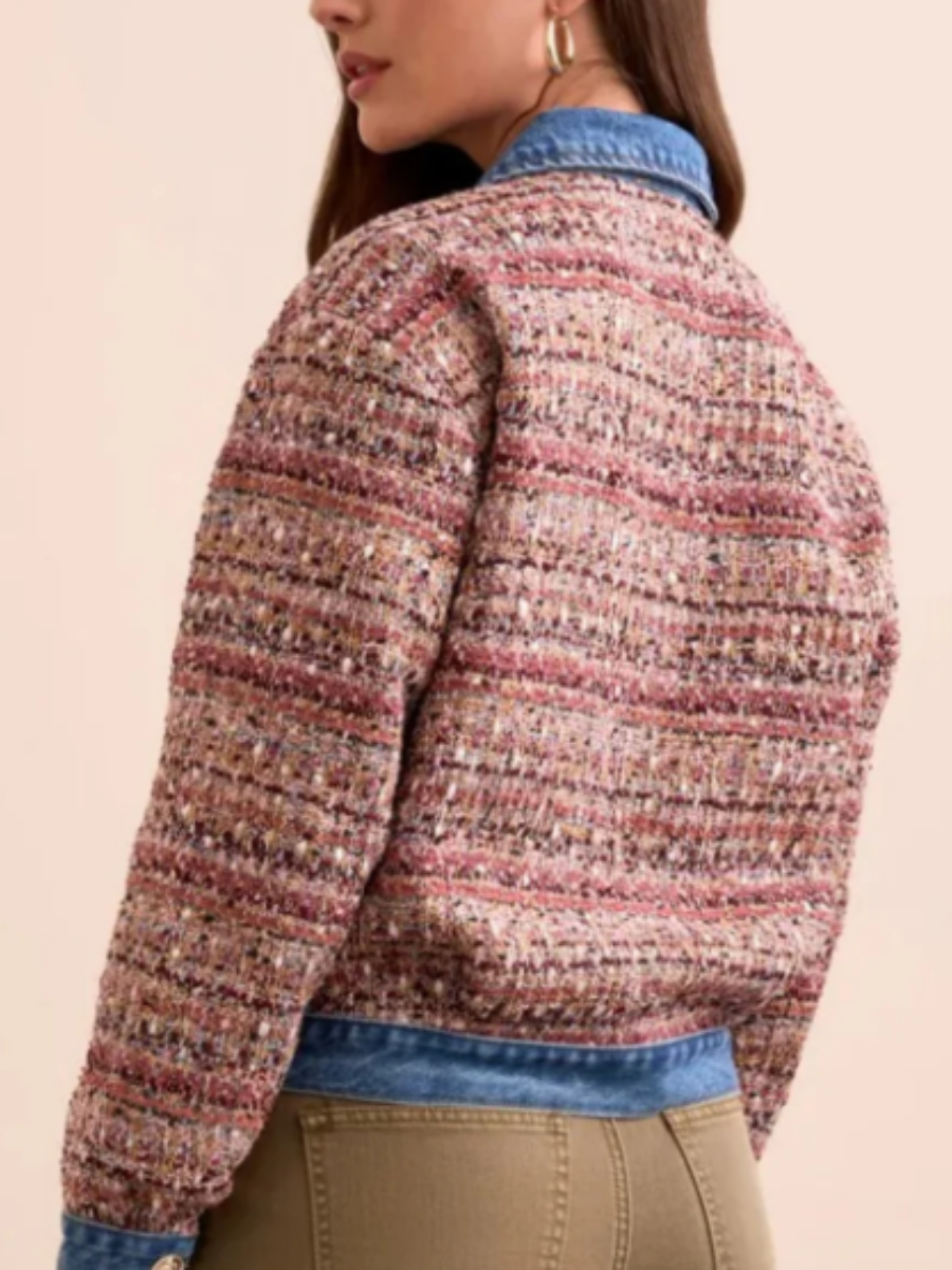 Tweed-Spliced Denim Jacket