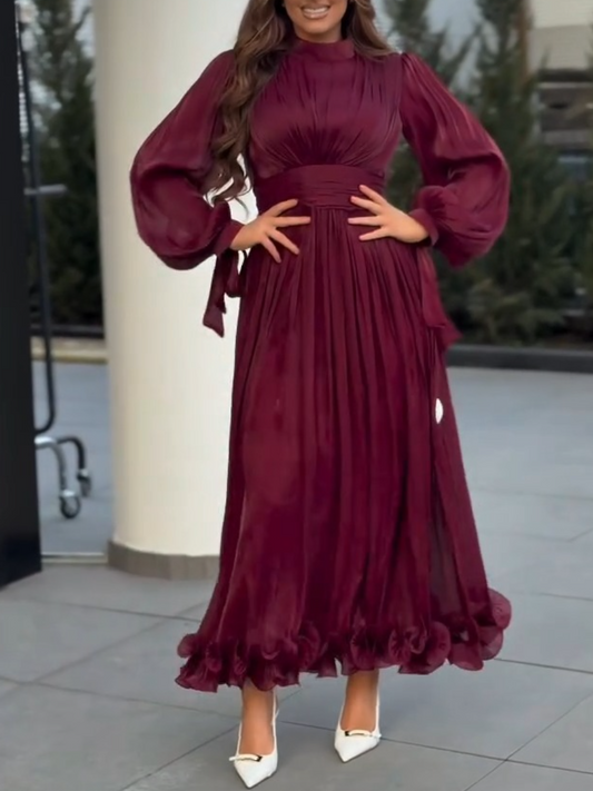 Puff Sleeves Ruched Midi Dress