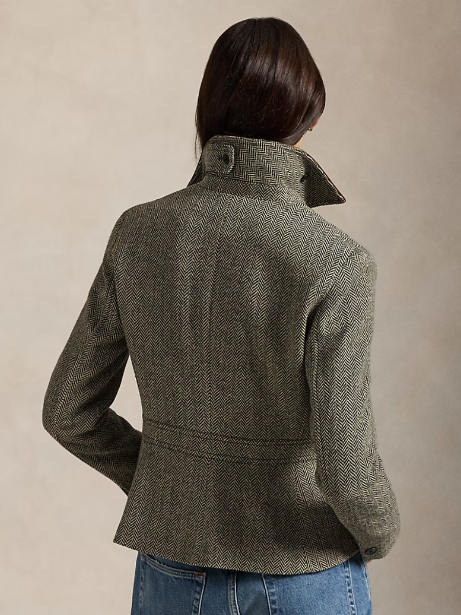 Suede-Trim Herringbone Jacket