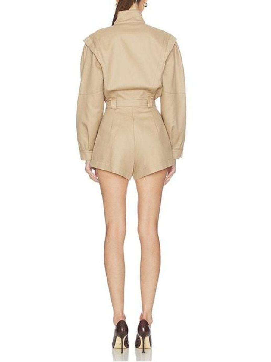 The Sculpted Strong-Shoulder Zip-Up Romper