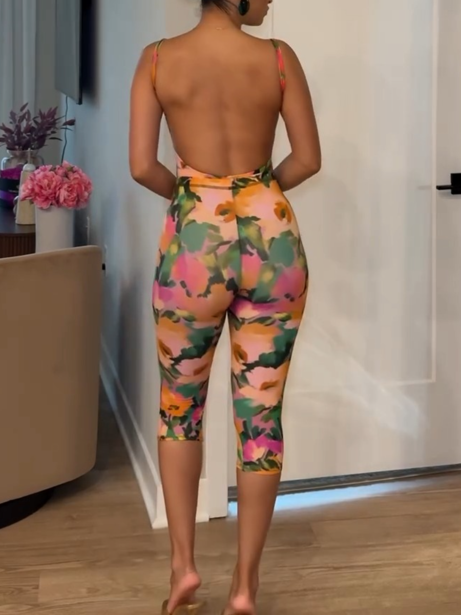 Floral Impressionism Jumpsuit Set