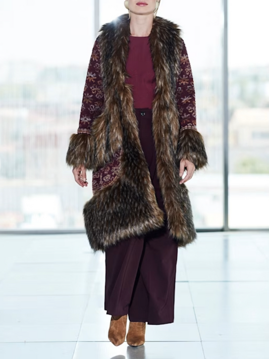 Jacquard Brushed Detail Long Coat