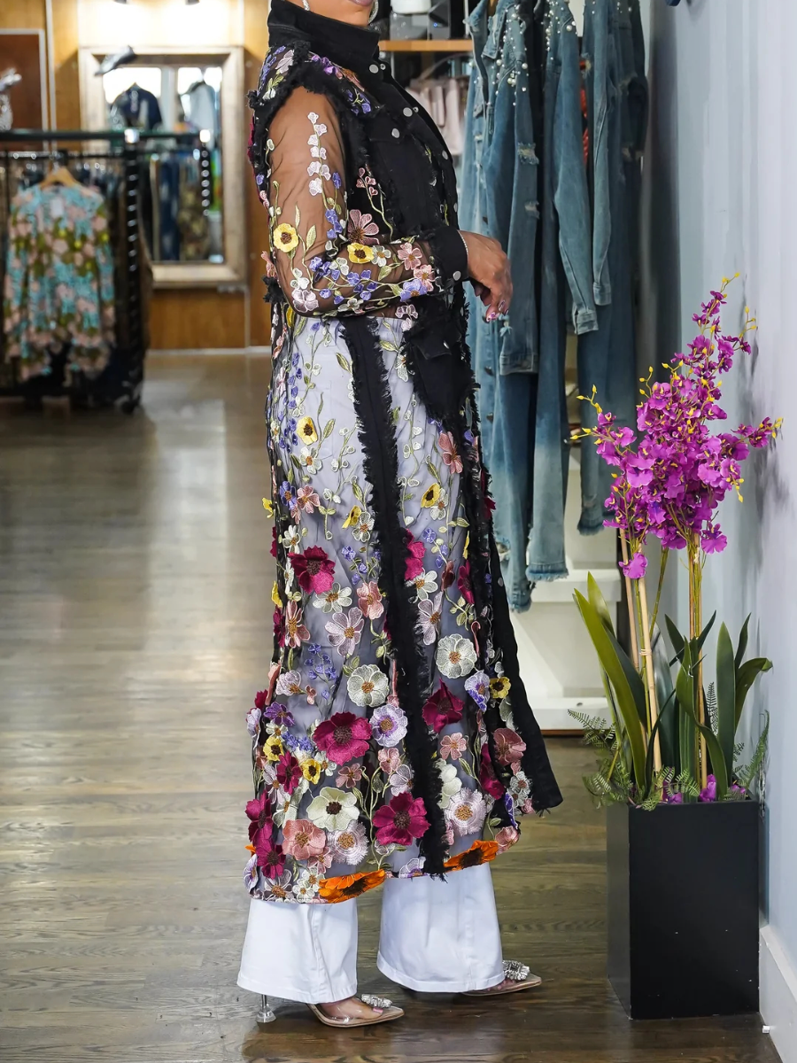Flower Petal Denim Long Jacket