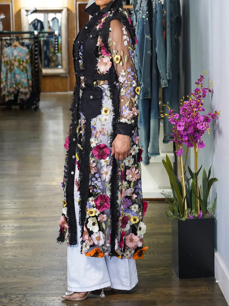 Flower Petal Denim Long Jacket