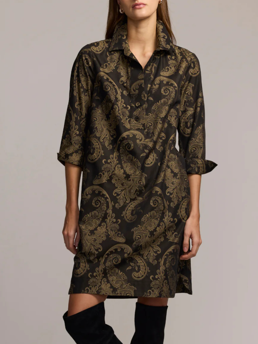 3/4 Sleeve Paisley Jacquard Dress