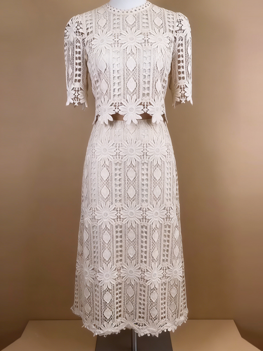 Elegant Cotton Lace Openwork Two-Piece Set