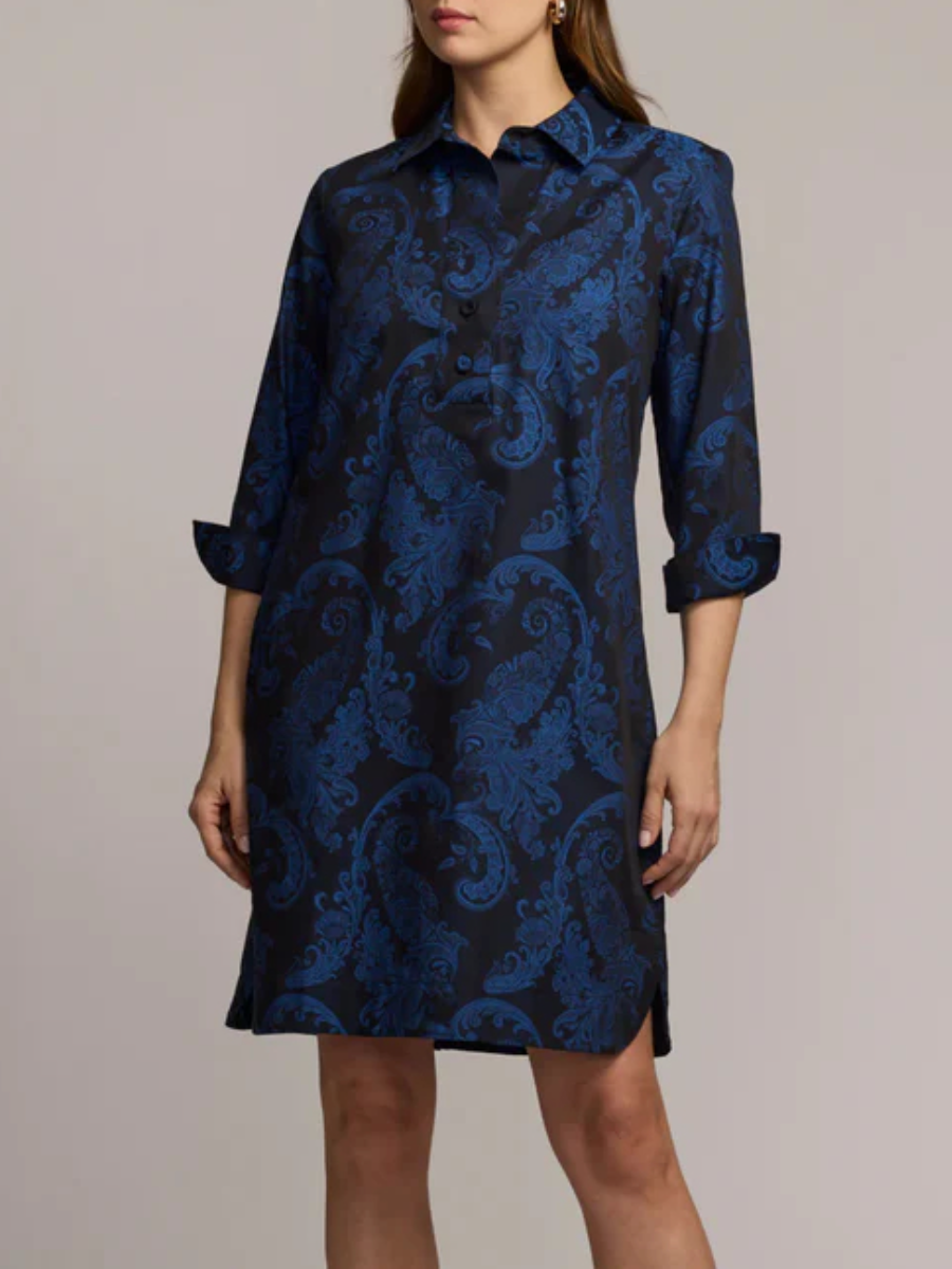 3/4 Sleeve Paisley Jacquard Dress