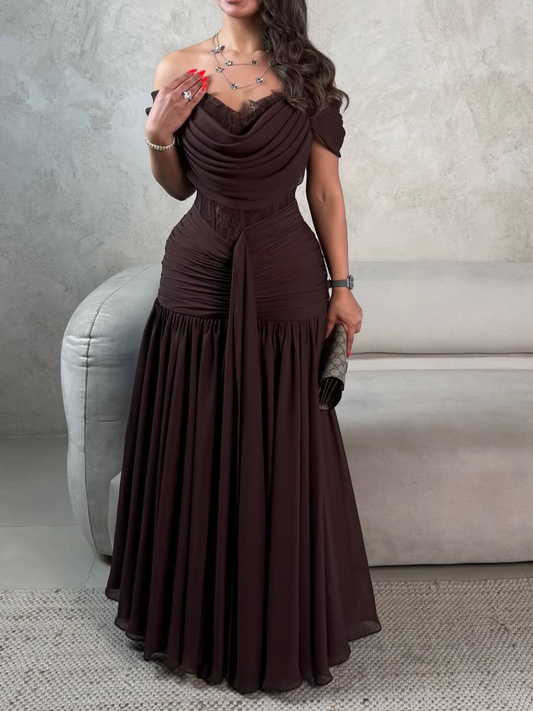 Elegant Off-Shoulder Ruched Bodice Maxi Dress