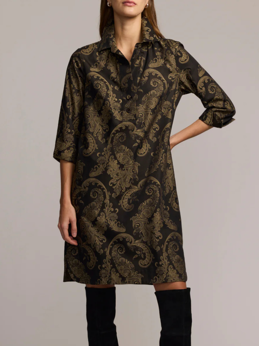 3/4 Sleeve Paisley Jacquard Dress