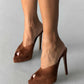 Women's Brown Suede Peep Toe Platform Heels
