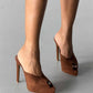 Women's Brown Suede Peep Toe Platform Heels