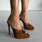 Women's Brown Suede Peep Toe Platform Heels