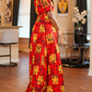 Red Yellow Print Maxi Shirt Jacket