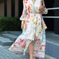 Long Sleeve Collared Floral Print Belted Maxi Dress