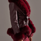 Burgundy Faux Fur Trim Moto Jacket