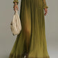 Olive Pleated Off Shoulder Chiffon Maxi Dress