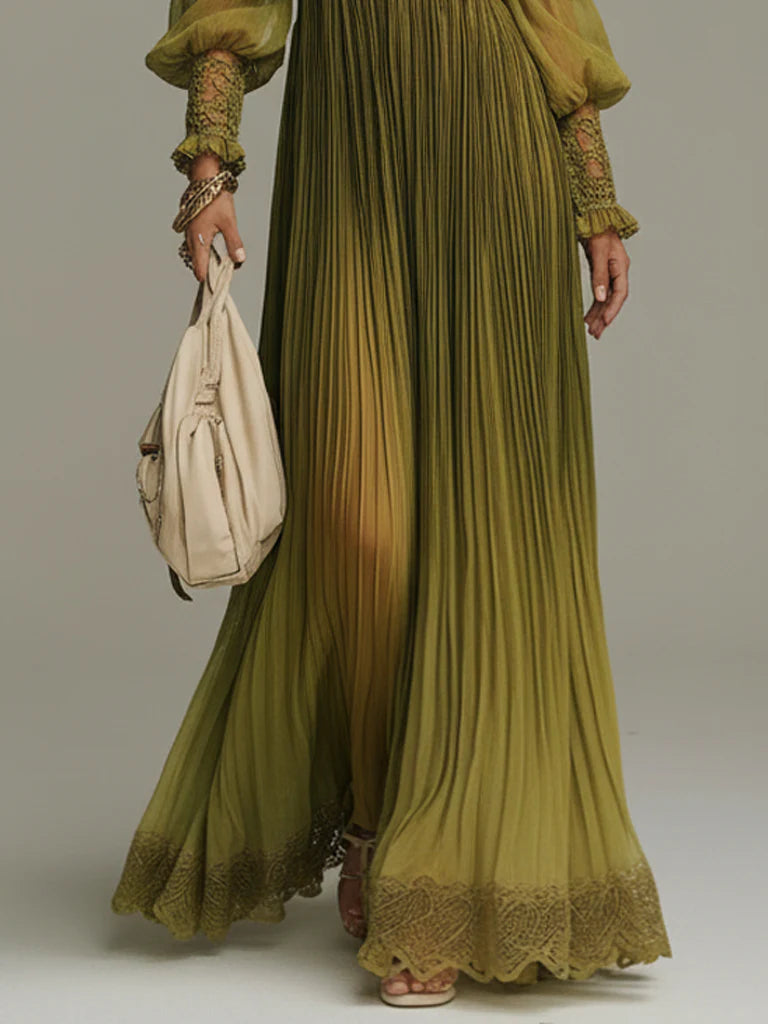 Olive Pleated Off Shoulder Chiffon Maxi Dress