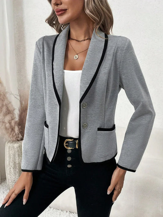 Grey Long Sleeve V-Neck Outerwear