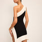 Color Block One-Shoulder Knit Dress