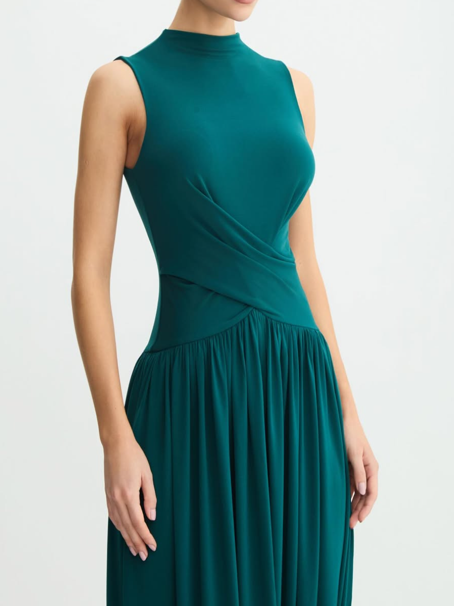 Sleeveless Feminine Ruched Asymmetrical Hem Dress