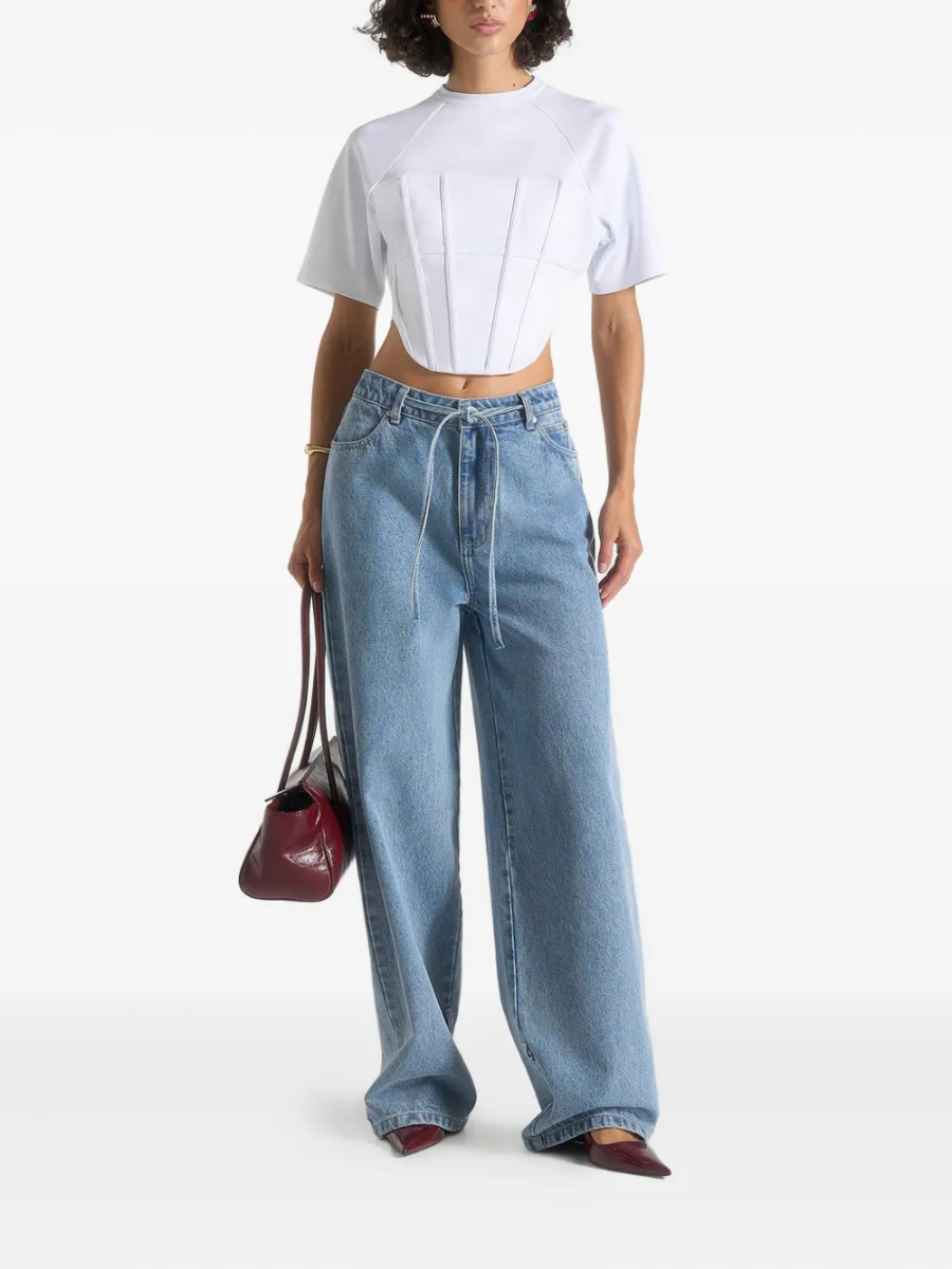 Corset Seamed Short Sleeve Top