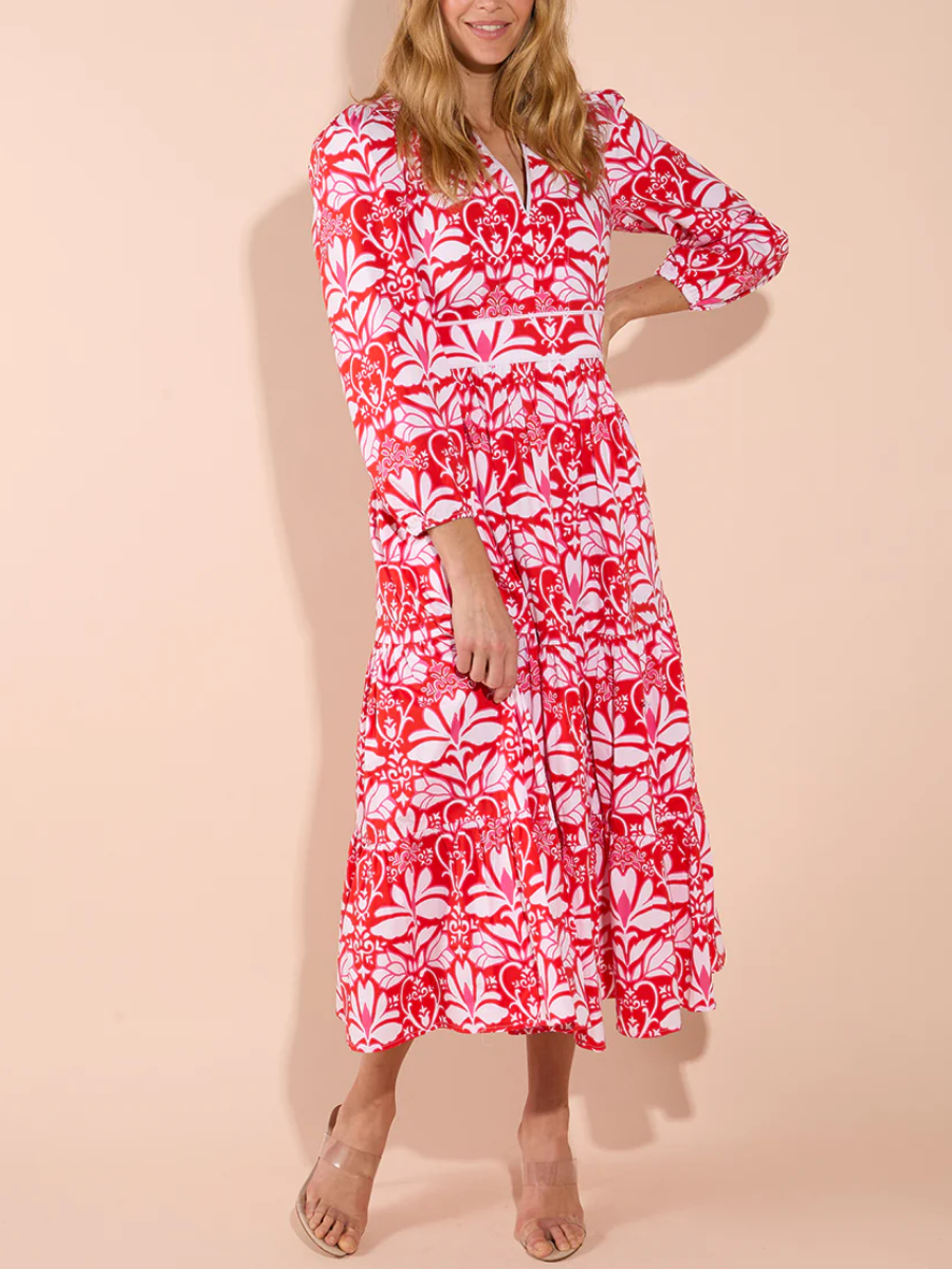 Breathable Tiered Stretch Poplin Long Sleeve Dress