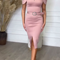 Elegant Pink Dress With Shoulder Rhinestone Design