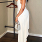 Women's Elegant Mock Neck Sleeveless High Slit White Midi Dress