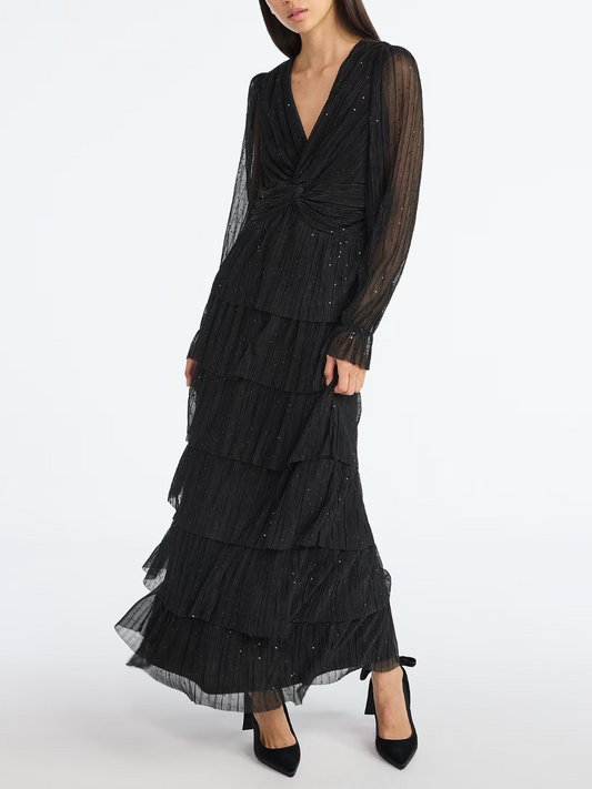 Women's Glitter Ruffle Maxi Dress