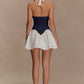 Blue Washed Denim Sleeveless High Neck Frayed Dress