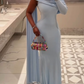 Asymmetric-Neck Maxi Dress With Gathered-Detailing And Sash