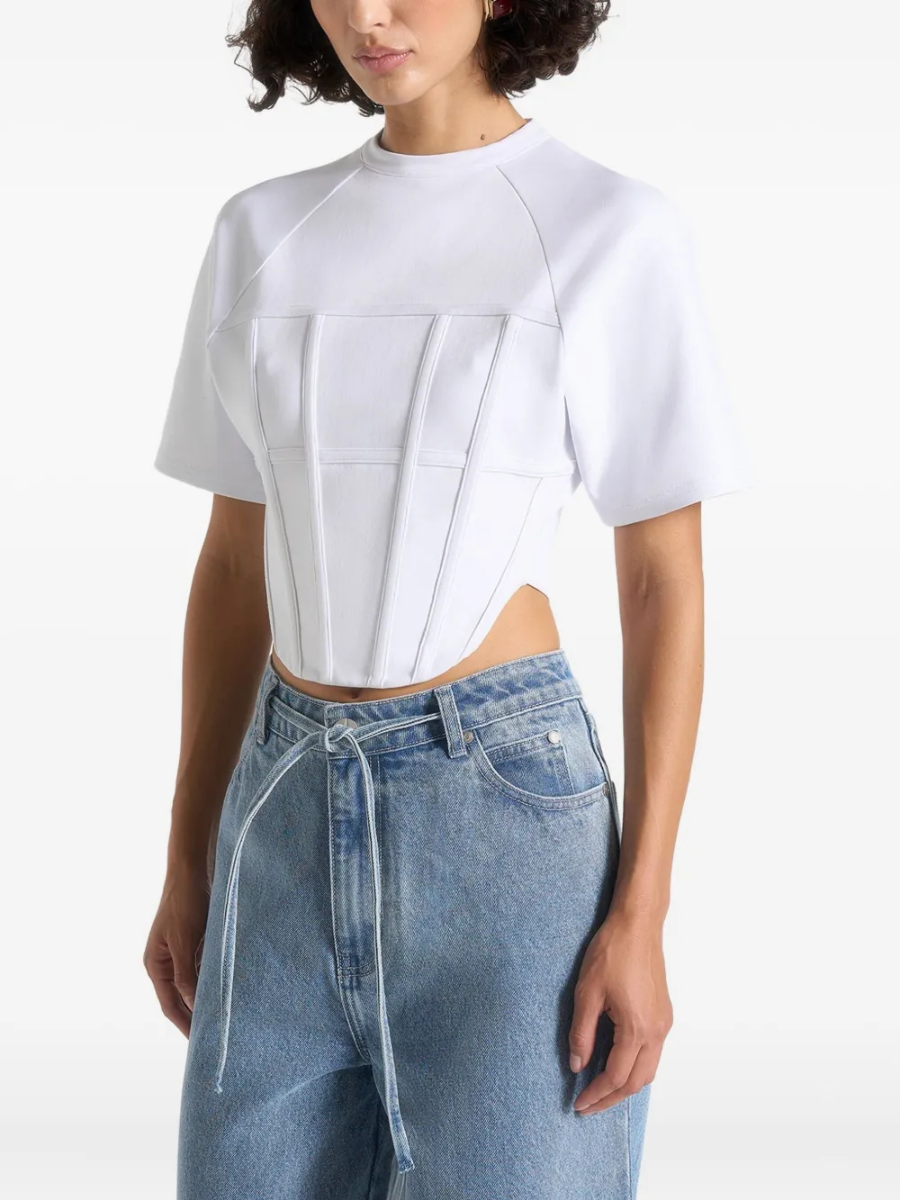 Corset Seamed Short Sleeve Top