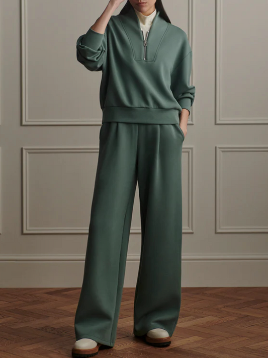 Sweatshirt and Wide-Leg Pants Stretch Two-Piece Set