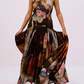 Exquisite Botanical Print Sleeveless Pleated Maxi Dress