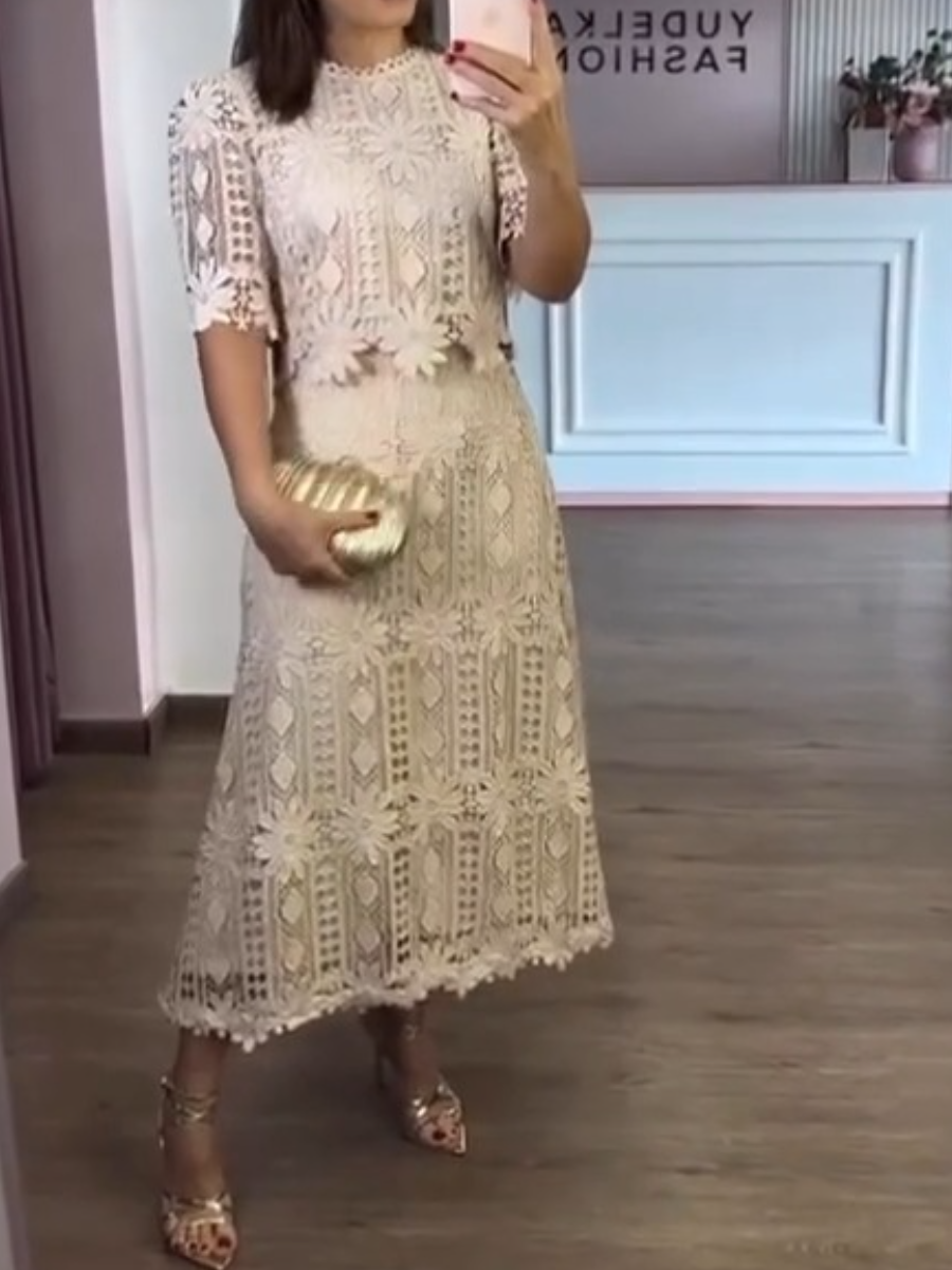 Elegant Cotton Lace Openwork Two-Piece Set