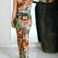 Abstract One Shoulder Ruched Maxi Dress