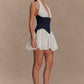 Blue Washed Denim Sleeveless High Neck Frayed Dress