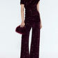 Velvet Sleeveless Sequin Drape Top and Trousers Set