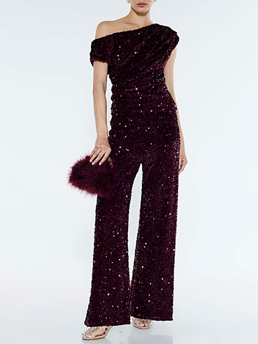 Velvet Sleeveless Sequin Drape Top and Trousers Set