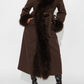 Fur Trim Fashion Belted Long Coat