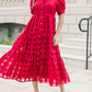 Grid Pattern Tiered Midi Shirtdress