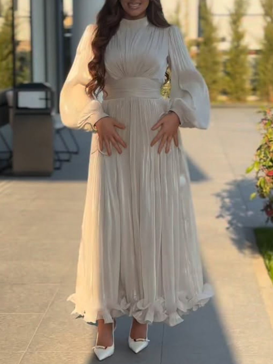 Puff Sleeves Ruched Midi Dress