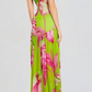 Side Slit Printed Sheer Strapless Dress