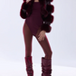 Burgundy Faux Fur Motorcycle Jacket