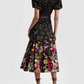 Midnight Garden Puff Sleeve Belted Midi Shirt Dress