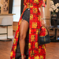 Red Yellow Print Maxi Shirt Jacket